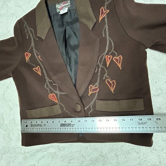 Vintage Mary Flanagan Womens Wool Embroidered One-Button Blazer XS Brown Lined - Picture 8 of 10